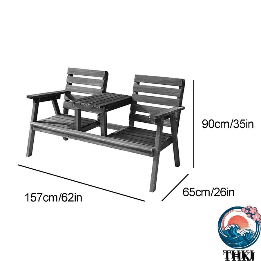 木製ベンチ 屋外 パティオ 縁台 ガーデンベンチ THKJ 背もたれと肘掛け付き ミドル収納テーブル付き おしゃれ 空間になじむ おすすめ お部屋になじむの画像
