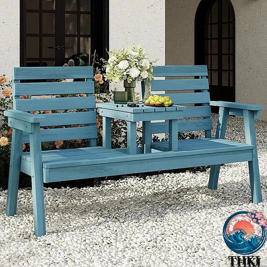 木製ベンチ 屋外 パティオ 縁台 ガーデンベンチ THKJ 背もたれと肘掛け付き ミドル収納テーブル付き おしゃれ 空間になじむ おすすめ お部屋になじむの画像