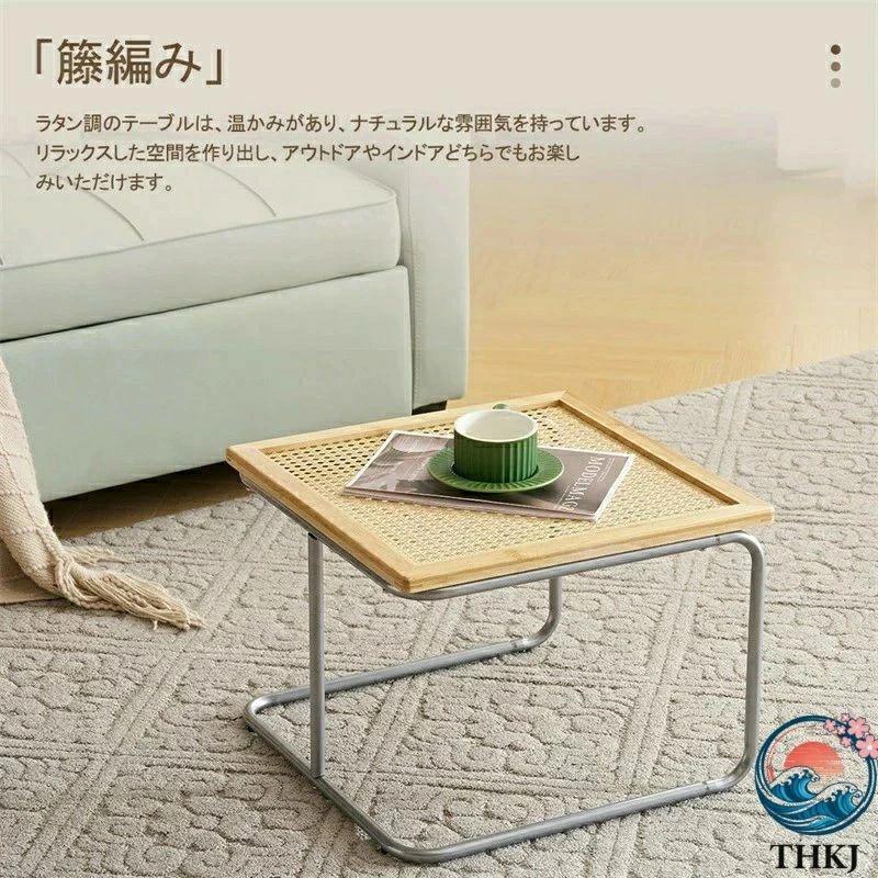 ガラス 藤編み 2 個セット センターテーブル 入れ子式 THKJ ネストテーブル ラタン調 竹製 ガラステーブル ローテーブル おしゃれ 空間になじむ おすすめの画像