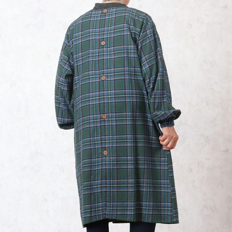 綿起毛 ネル ロング割烹着 ワンピース チェック柄 シニアファッション