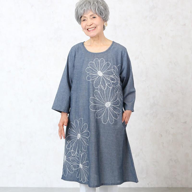 七分袖花刺繍ワンピース シニアファッション 80代 70代 レディース 上品 おしゃれ おばあちゃん 服 母の日 プレゼント ギフト Cjs Ft5 Ra 6004 Tcマート シニア服 シルバーカー 通販 Yahoo ショッピング