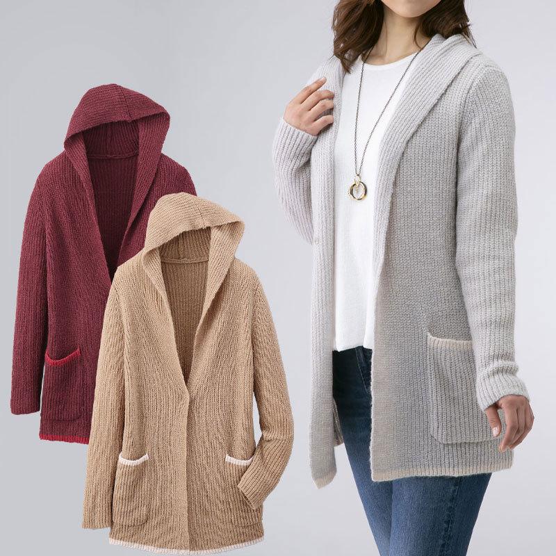 シニア服 80代 70代 60代 レディース 婦人服 高齢者 おばあちゃん ウール混 フード付き ロングカーディガン 誕生日 プレゼント