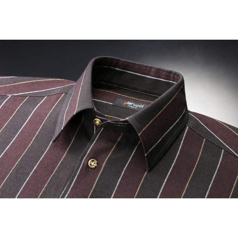 シニア メンズ ファッション ウール入りストライプ柄シャツ2色組 70代