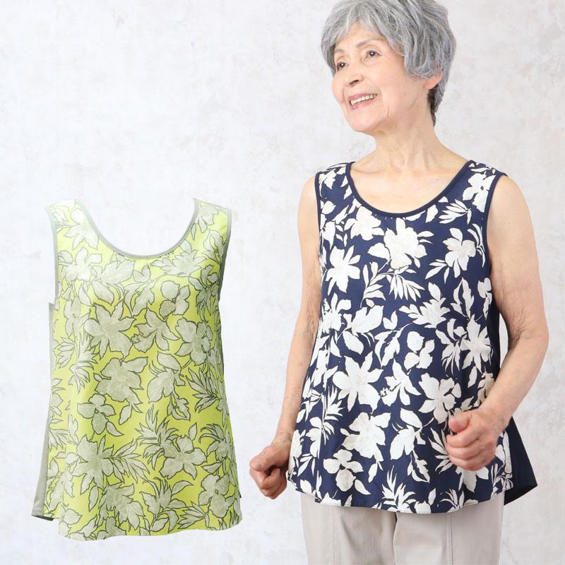 シニアレディースファッション シニア 服 ボタニカル柄タンクトップ