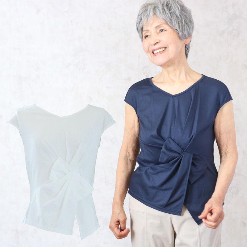 シニアレディースファッション リボンデザインtシャツ フレンチスリーブカットソー 半袖 70代 80代 女性 婦人服 お年寄り高齢者 Tc Tcマート シニア服 シルバーカー 通販 Yahoo ショッピング