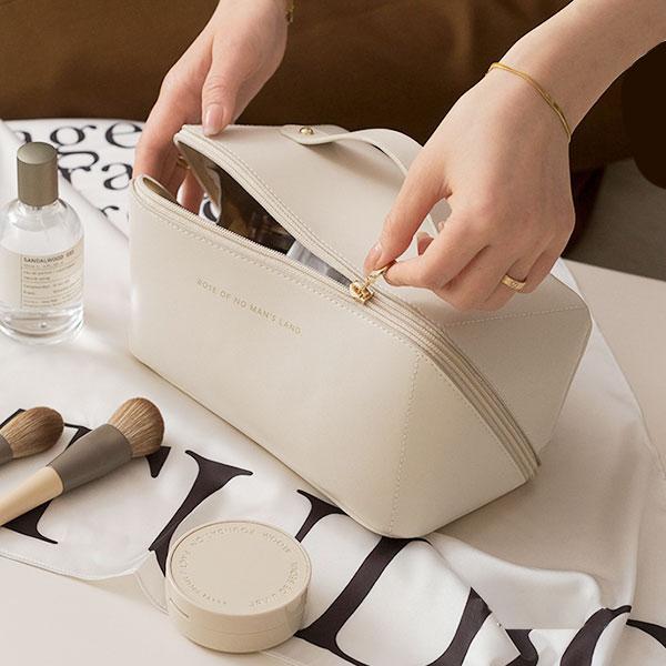 在庫処分 化粧ポーチ メイクポーチ バニティポーチ メイクボックス コスメポーチ 大きめ 大容量 トラベルポーチ レザー 仕切り付き | ブランド登録なし | 06