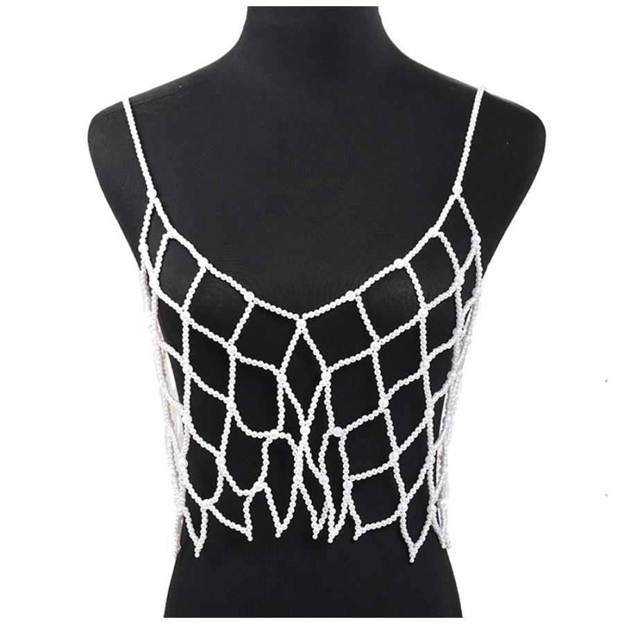 パール ビスチェ キャミソール ベスト ジレ 重ね着 おしゃれ 白 ビーズ