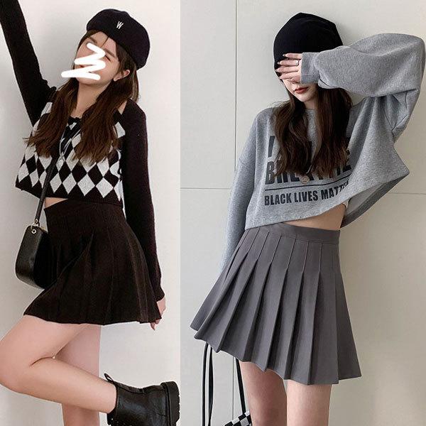 ミニスカート プリーツスカート フレア ハイウエスト 無地 キュロット