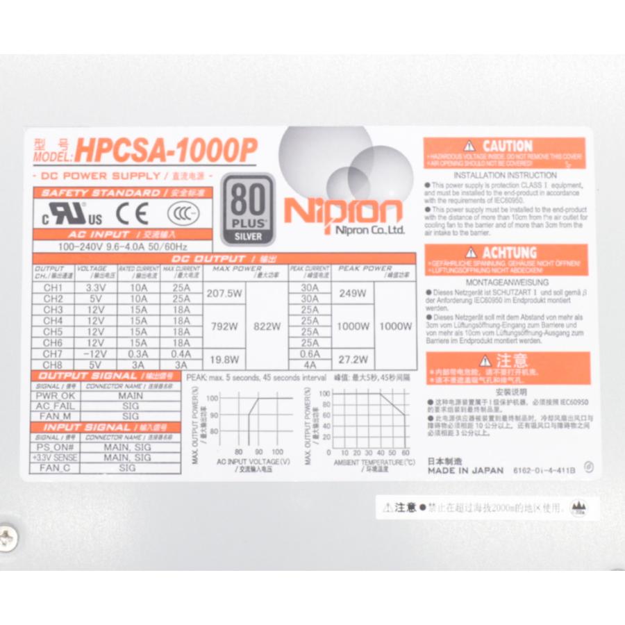 Nipron HPCSA-1000P 100-240V 1000W ATX/EPS電源ユニット 80PLUS