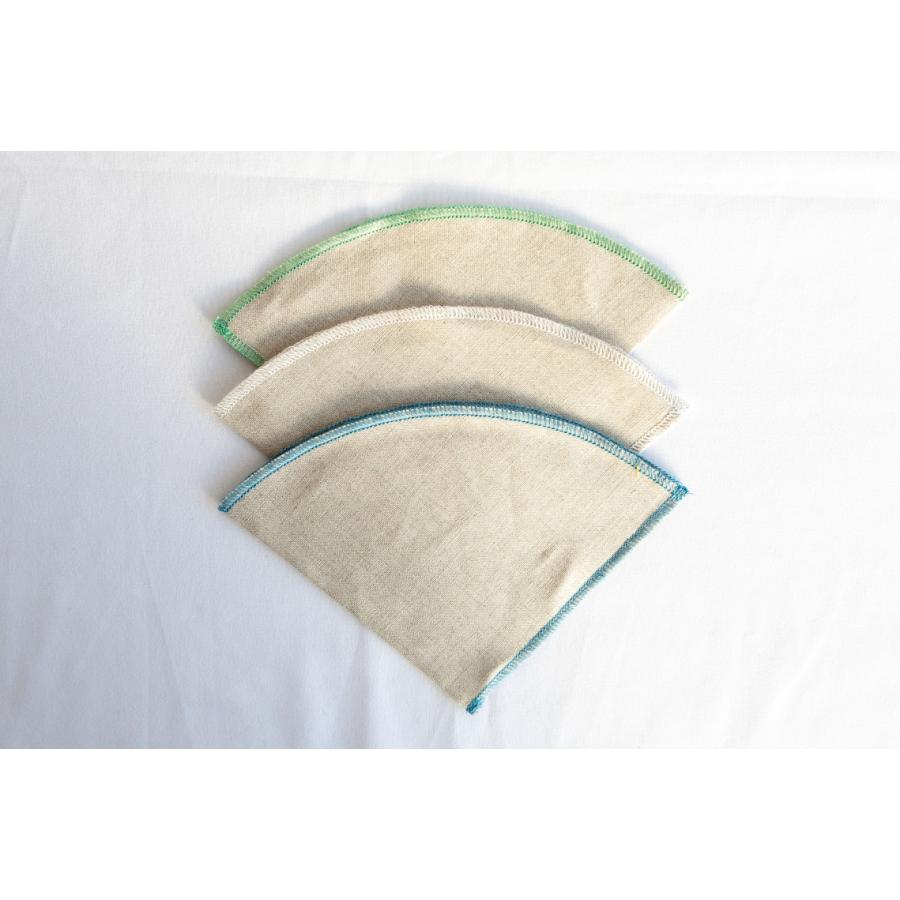洗って繰り返し使えるコーヒーフィルター CLOTH FILTER 1〜4杯用3枚入り 日本製 (アソート3色 寒色 グリーン ホワイト ブルー