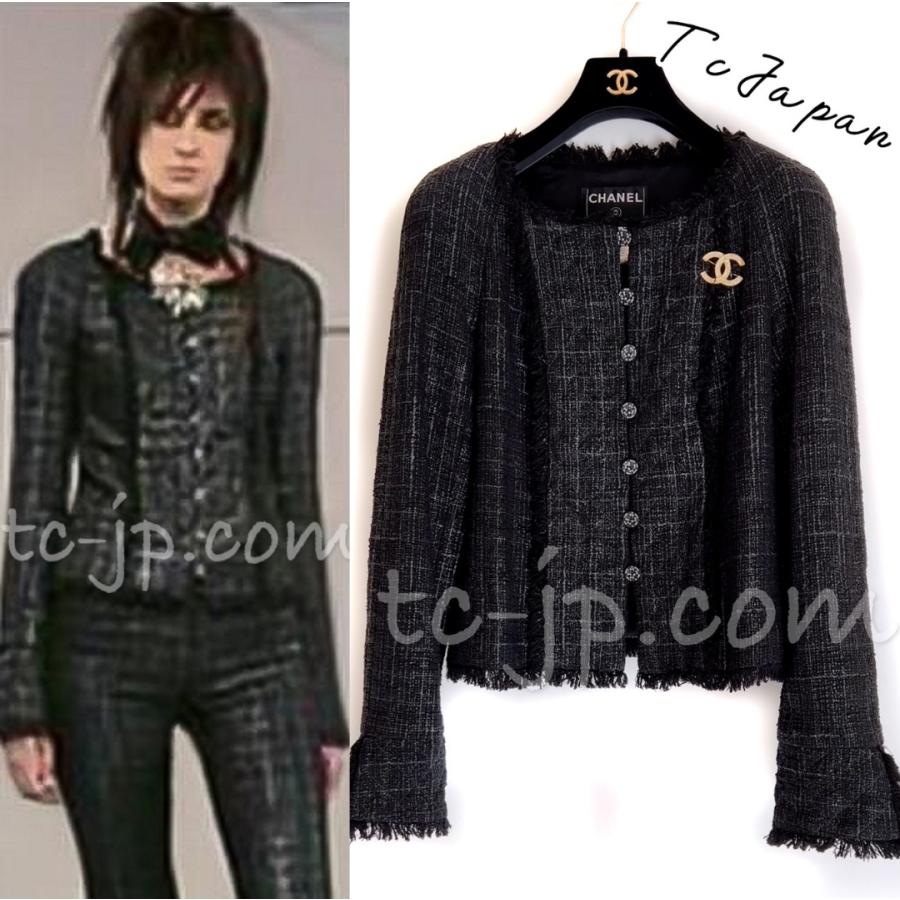 CHANEL 38ノーカラー ブラック ツイードジャケット 【公式通販】