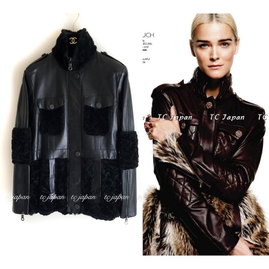 シャネル コート ジャケット CHANEL ブラック・ラムスキン・レザー F