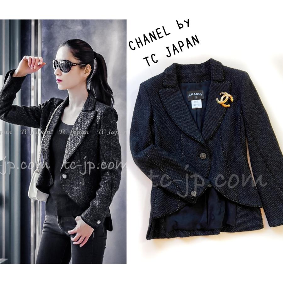 シャネル ジャケット CHANEL ブラック・ネイビー ツイード 40 :12ablacktweedjacket40:シャネル専門店 TC