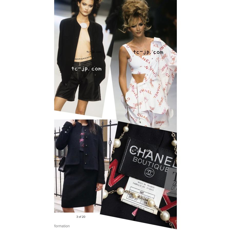 シャネル スーツ CHANEL 貴重なヴィンテージ レア ブラック ルージュ レッド ピンク ロゴ ツイード ジャケット スカート 超美品 34 メイクアップ CHANEL（シャネル） スーツ 貴重 レア ブラック ルージュ レッド
