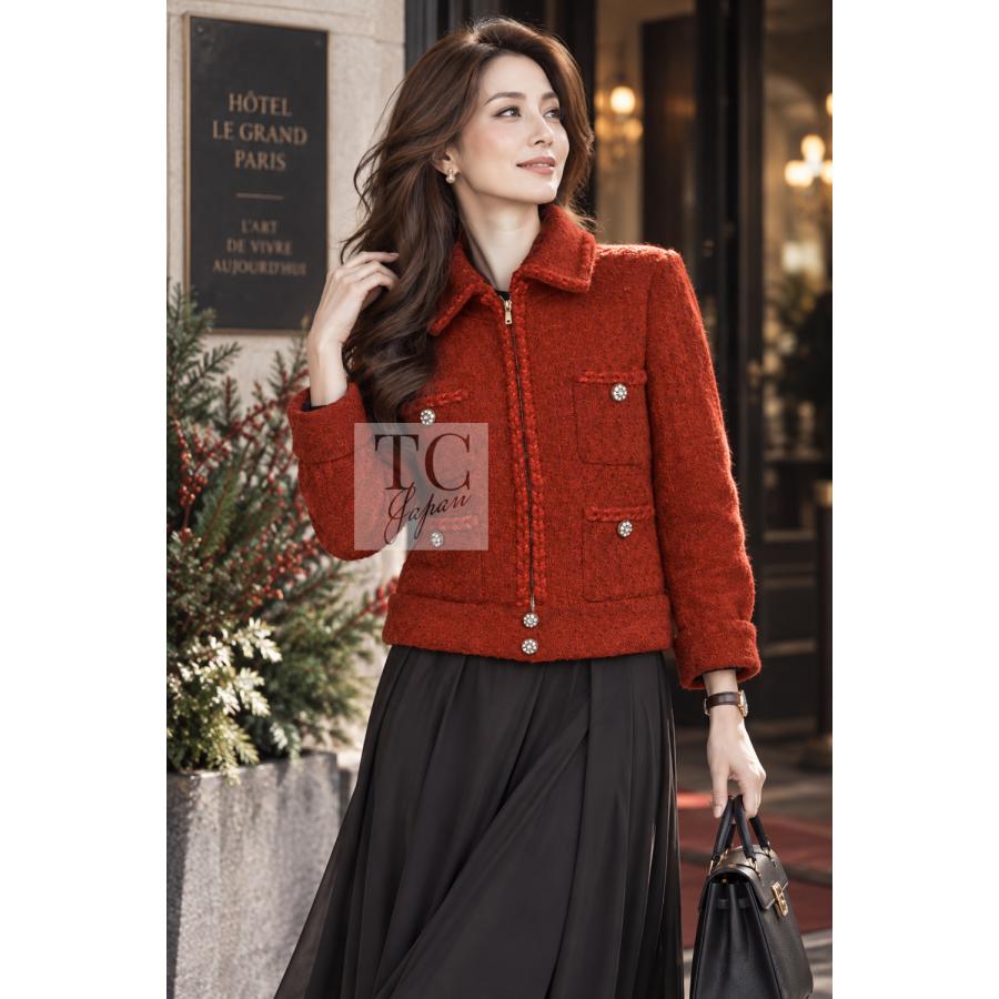 CHANEL（シャネル） ジャケット コーラル レッド ジッパー ウール