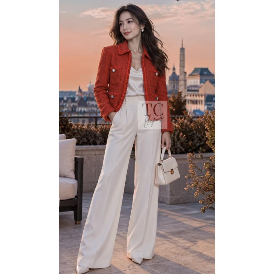 CHANEL（シャネル） ジャケット コーラル レッド ジッパー ウール
