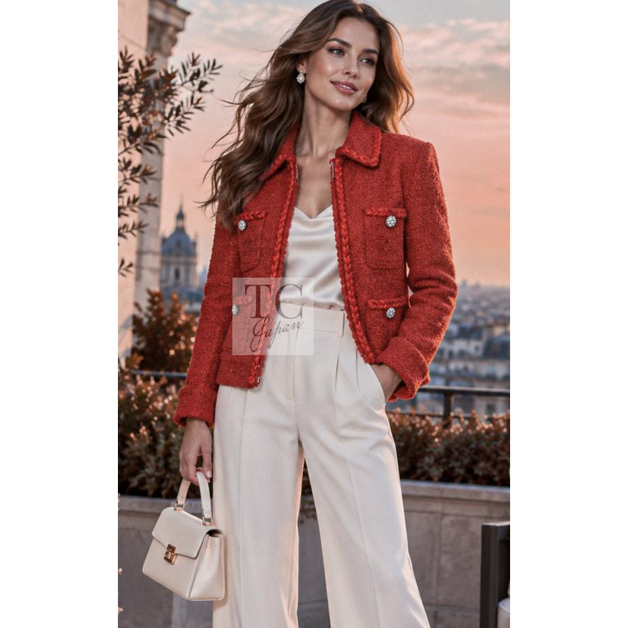 CHANEL（シャネル） ジャケット コーラル レッド ジッパー ウール