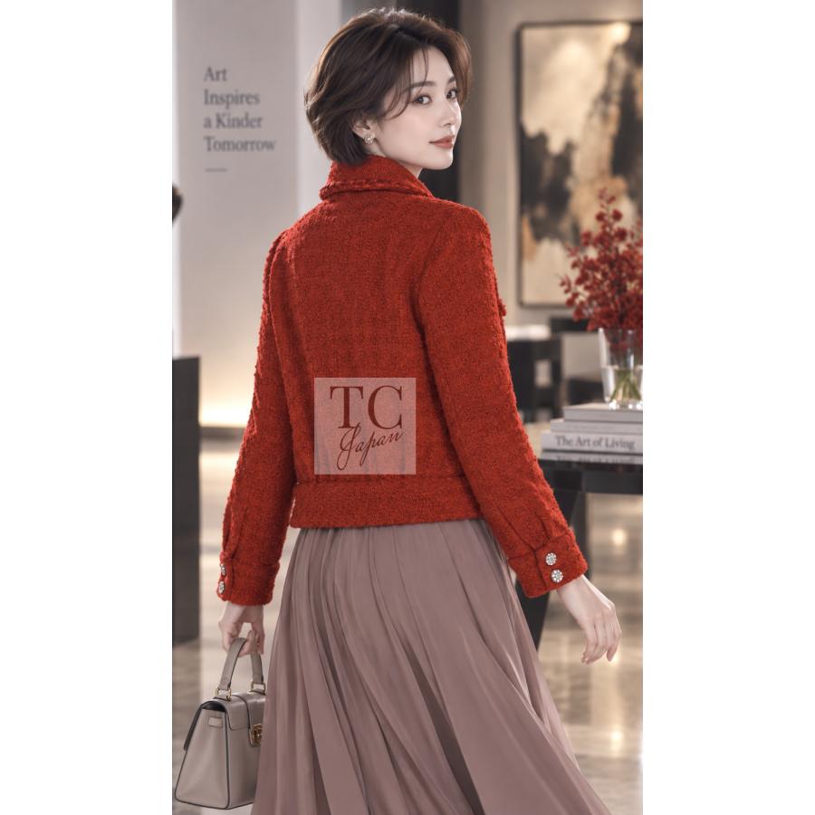 CHANEL（シャネル） ジャケット コーラル レッド ジッパー ウール