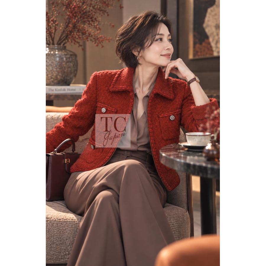 CHANEL（シャネル） ジャケット コーラル レッド ジッパー ウール