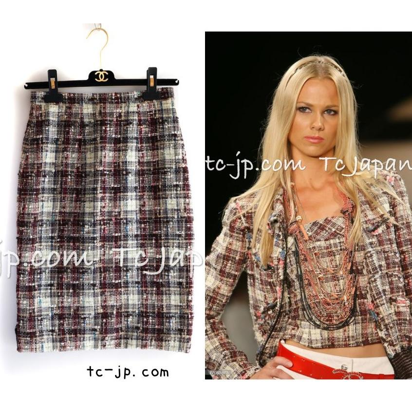 CHANEL シャネル スカート ベージュ マルーン レッド マルチ CHANEL シャネル スカート ベージュ マルーン レッド マルチ