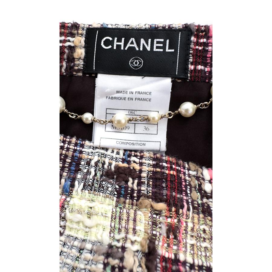 CHANEL シャネル スカート ベージュ マルーン レッド マルチ CHANEL シャネル スカート ベージュ マルーン レッド マルチ