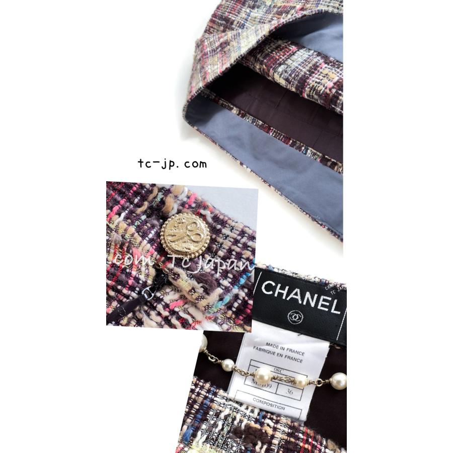 CHANEL シャネル スカート ベージュ マルーン レッド マルチ CHANEL シャネル スカート ベージュ マルーン レッド マルチ