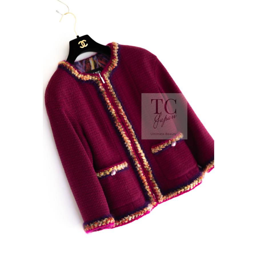 CHANEL - 95万 シャネル ジャケット CHANEL ワイン マゼンタ プラム ウール ツイード ジッパー カール・ラガーフェルド作品 超美品 36 CHANEL（シャネル） ジャケット CHANEL 95万 ワイン マゼンタ プラム
