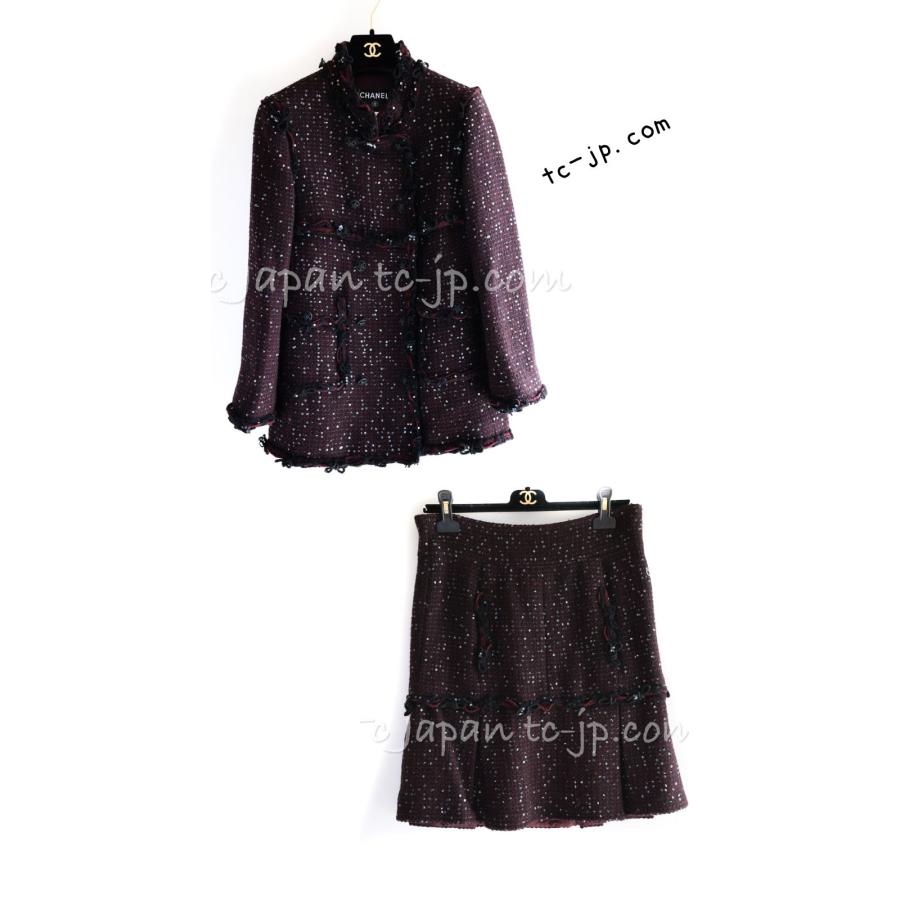 CHANEL シャネル スーツ プラム バーガンディー スパンコール ツイード  