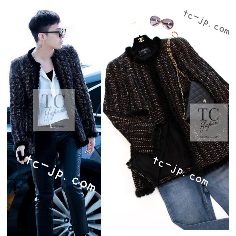 シャネル ジャケット コート CHANEL ブラック ブラウン ミックス 