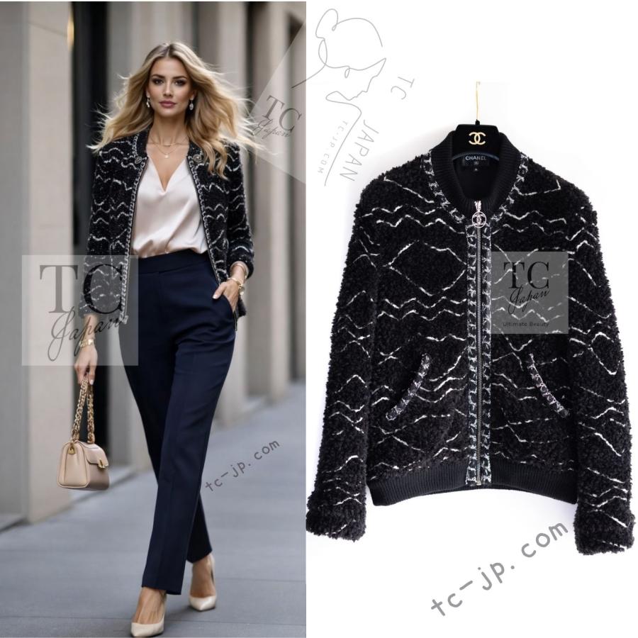 CHANEL - 超美品 シャネル CHANEL ブラック 黒 ブルゾン・カーディガン・パーカー・CC ジッパー・ジャケット 42 CHANEL（シャネル） ジャンパー ブルゾン カーディガン ブラック