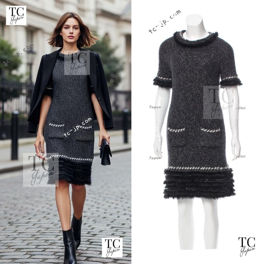 CHANEL（シャネル） ワンピース ブラック ファー トリム カシミヤ