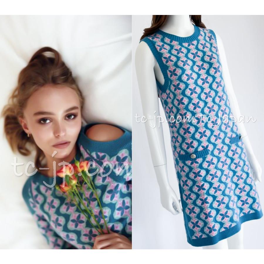 CHANEL シャネル ワンピース ブルー マルチカラー カシミア CHANEL シャネル ワンピース ブルー マルチカラー カシミア