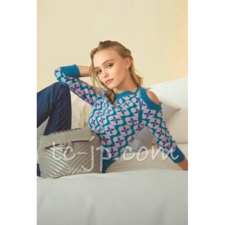 CHANEL シャネル ワンピース ブルー マルチカラー カシミア CHANEL シャネル ワンピース ブルー マルチカラー カシミア