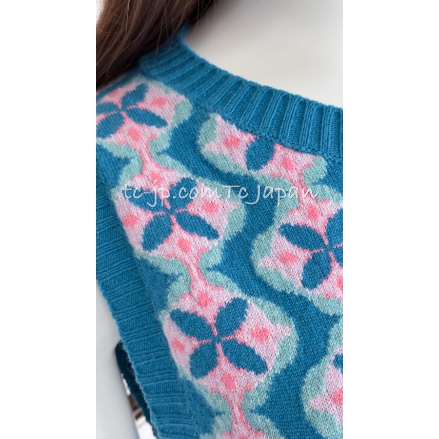CHANEL シャネル ワンピース ブルー マルチカラー カシミア CHANEL シャネル ワンピース ブルー マルチカラー カシミア