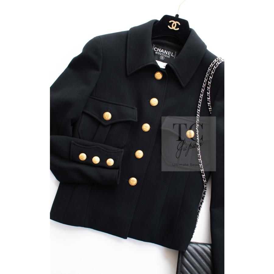 シャネル　スカート　金ボタン　ココボタン　ヴィンテージ　黒　ウール CHANEL（シャネル） ヴィンテージ ジャケット スーツ ブラック ウール