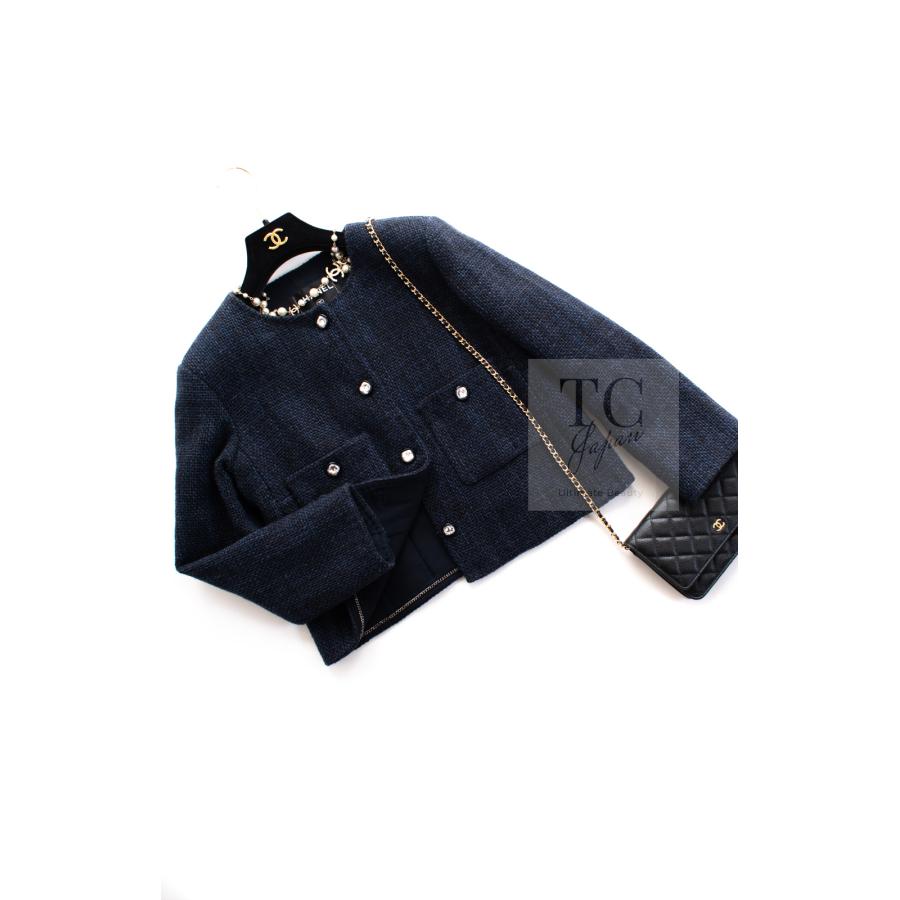 CHANEL（シャネル） ジャケット ブラック ネイビー クリスタル CC ロゴ
