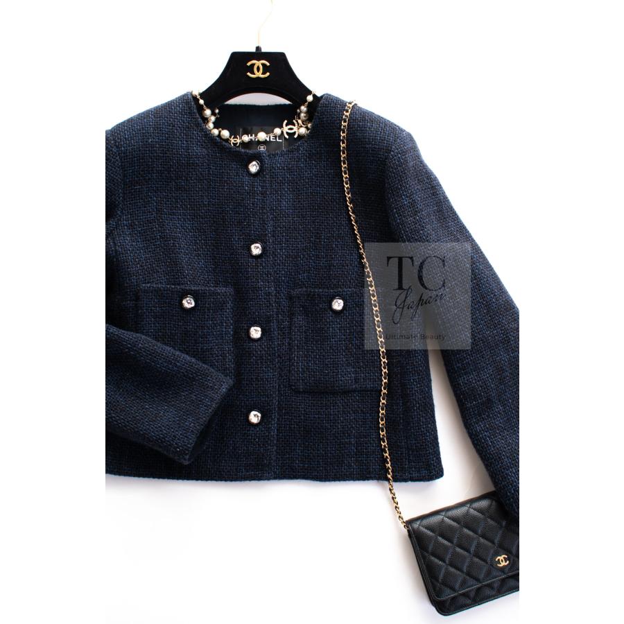 CHANEL（シャネル） ジャケット ブラック ネイビー クリスタル CC ロゴ