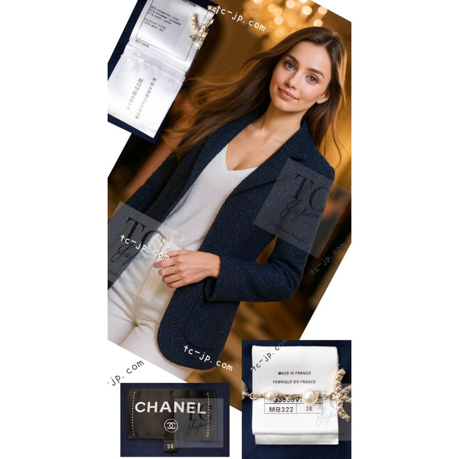 CHANEL - シャネル ジャケット CHANEL ネイビー ブルー ツイード シルバー プレート ココボタン カール・ラガーフェルド 超美品 38 CHANEL（シャネル） ジャケット ネイビー ブルー ツイード シルバー
