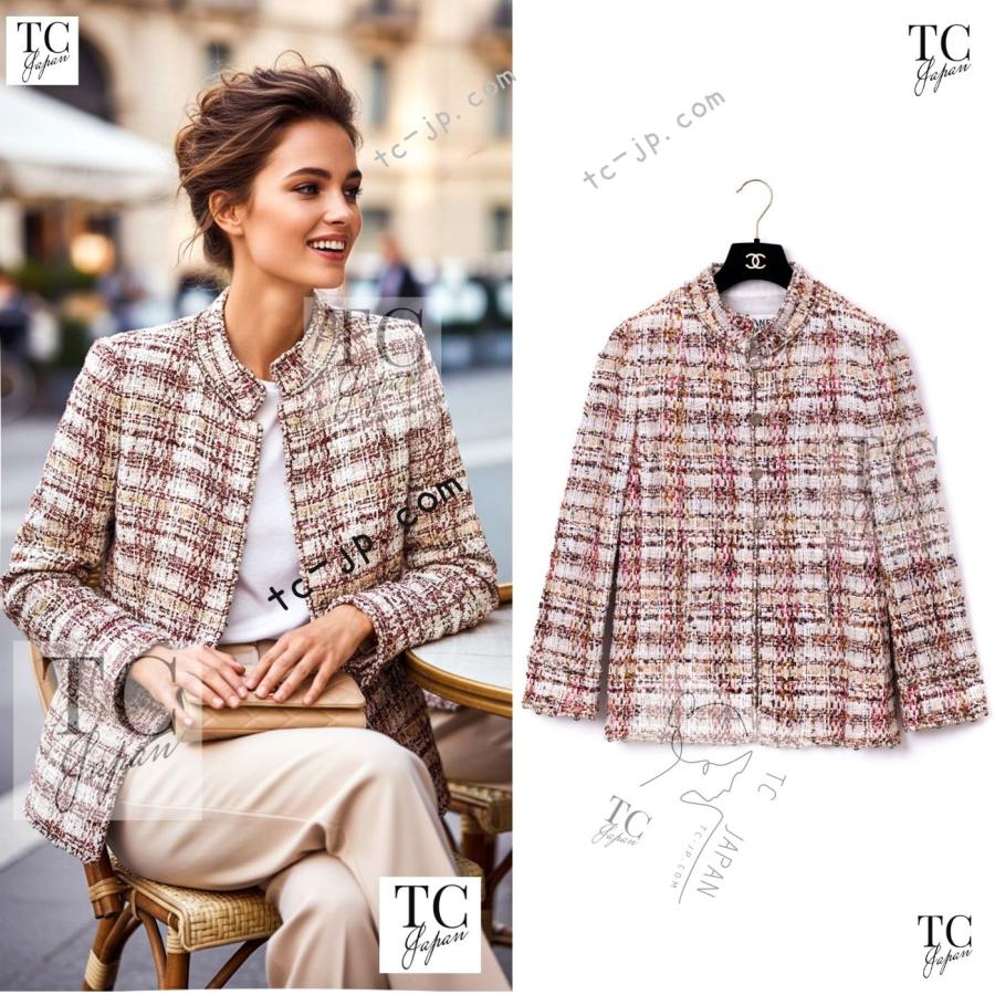 シャネル CHANEL ツイードジャケット カールラガーフェルド ココマーク CHANEL（シャネル） ジャケット レッド ブラウン マルチカラー