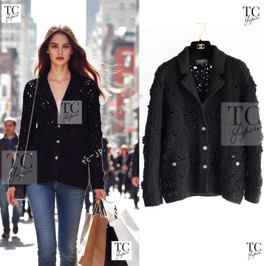 シャネル CHANEL カーディガン ココボタン ブラック カシミヤ 美品 CHANEL（シャネル） ジャケット カーディガン ブラック カシミヤ 100