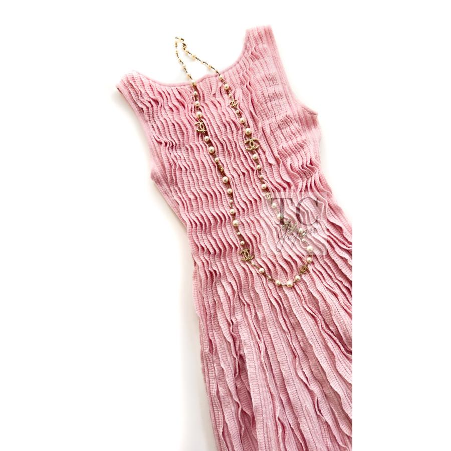 シャネル ワンピース CHANEL ピンク カシミア Aライン ニット ココマーク カール・ラガーフェルド 46万 超美品 34の画像