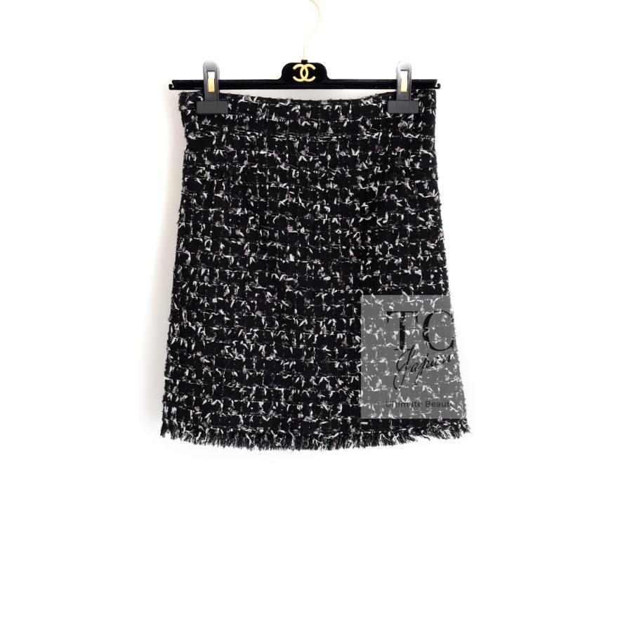 118万 シャネル ジャケット 入手困難 スーツ CHANEL ブラック パープル ウール コットン モヘア ツイード スカート 超美品 38 カールラガーフェルド 貴重レア 限定 CHANEL（シャネル） 118万 ジャケット 入手困難 スーツ ブラック