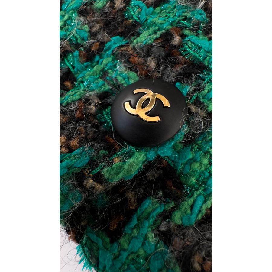 シャネル ヴィンテージ スカート CHANEL グリーン ブラック ツイード 92A 貴重 ココボタン カール・ラガーフェルド作品 超美品 36 38の画像