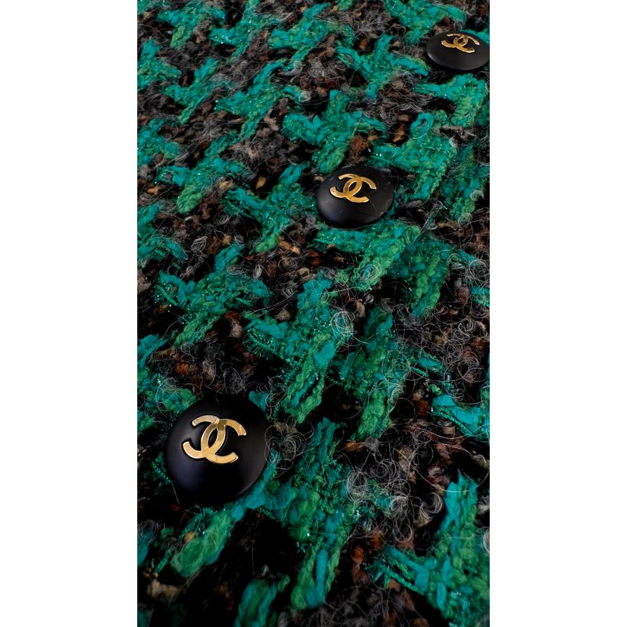 シャネル ヴィンテージ スカート CHANEL グリーン ブラック ツイード 92A 貴重 ココボタン カール・ラガーフェルド作品 超美品 36 38の画像