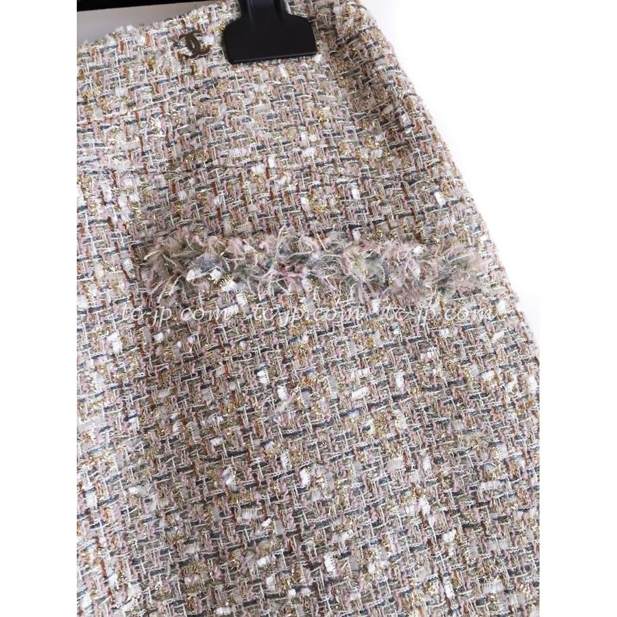 シャネル スカート CHANEL ベージュ メタリック コットン ルサージュ 春夏 サマー ツイード 貴重 レア 超美品 44 カールラガーフェルドの画像