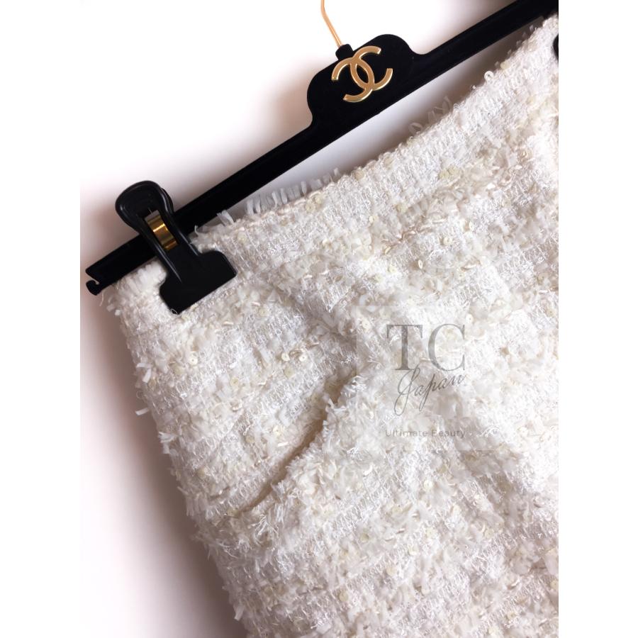 シャネル スカート CHANEL アイボリー スパコール 美人見え ルサージュ ツイード カール・ラガーフェルド作 超美品 42 44の画像