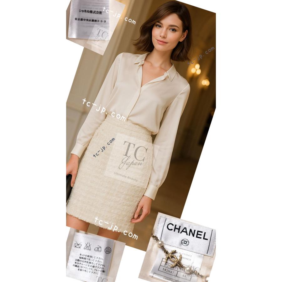 シャネル スカート CHANEL アイボリー スパコール 美人見え ルサージュ ツイード カール・ラガーフェルド作 超美品 42 44の画像