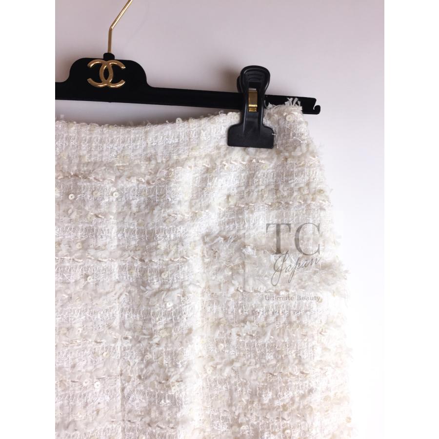 シャネル スカート CHANEL アイボリー スパコール 美人見え ルサージュ ツイード カール・ラガーフェルド作 超美品 42 44の画像