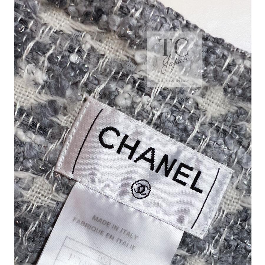 シャネル スカート CHANEL グレー シルバー ふんわり ウール カシミヤ ツイード ランウェイ登場 カール・ラガーフェルド 美品 36 38の画像