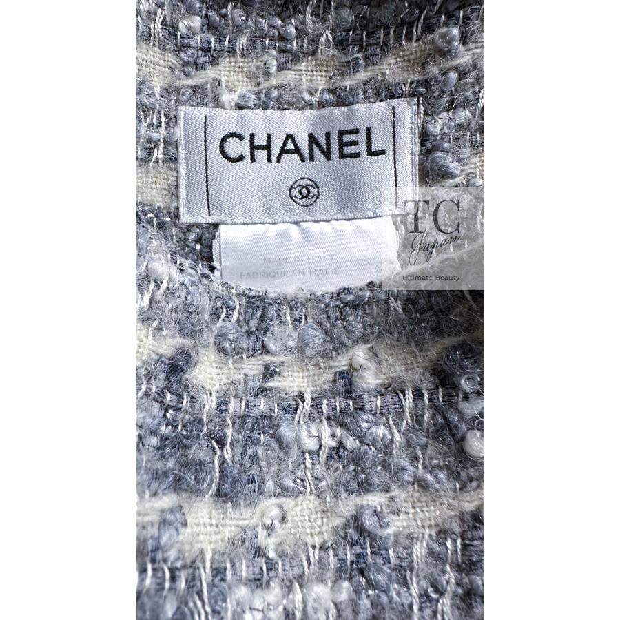 シャネル スカート CHANEL グレー シルバー ふんわり ウール カシミヤ ツイード ランウェイ登場 カール・ラガーフェルド 美品 36 38の画像
